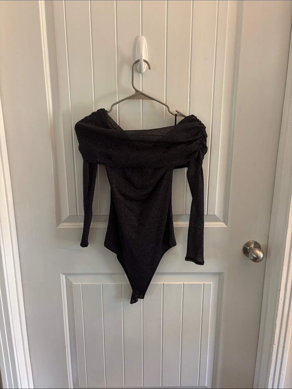 Abercrombie & Fitch Black Off-the-Shoulder Sparkle Bodysuit Sweater